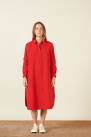 Shirt dress, red cotton, long and ample