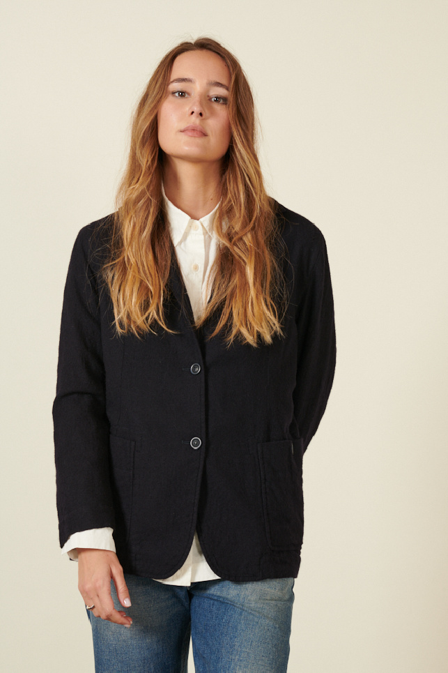 Navy blue straight-cut blazer jacket