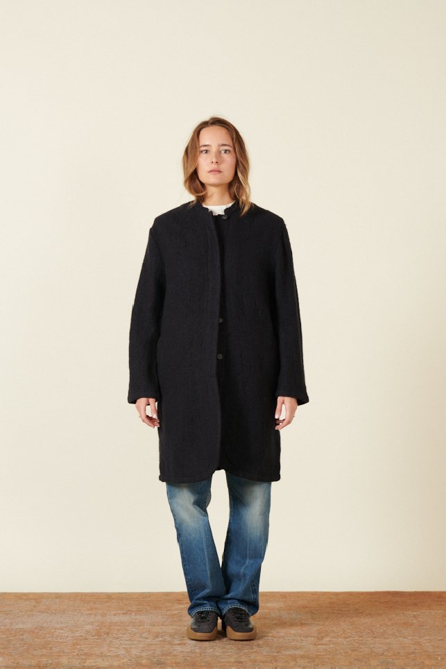 veste longue bleu foncé en laine de coton