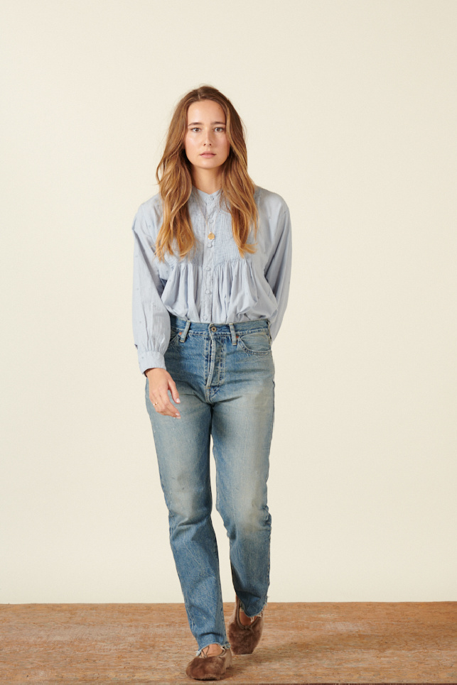 vintage blue jeans, slightly loose fit and straight leg